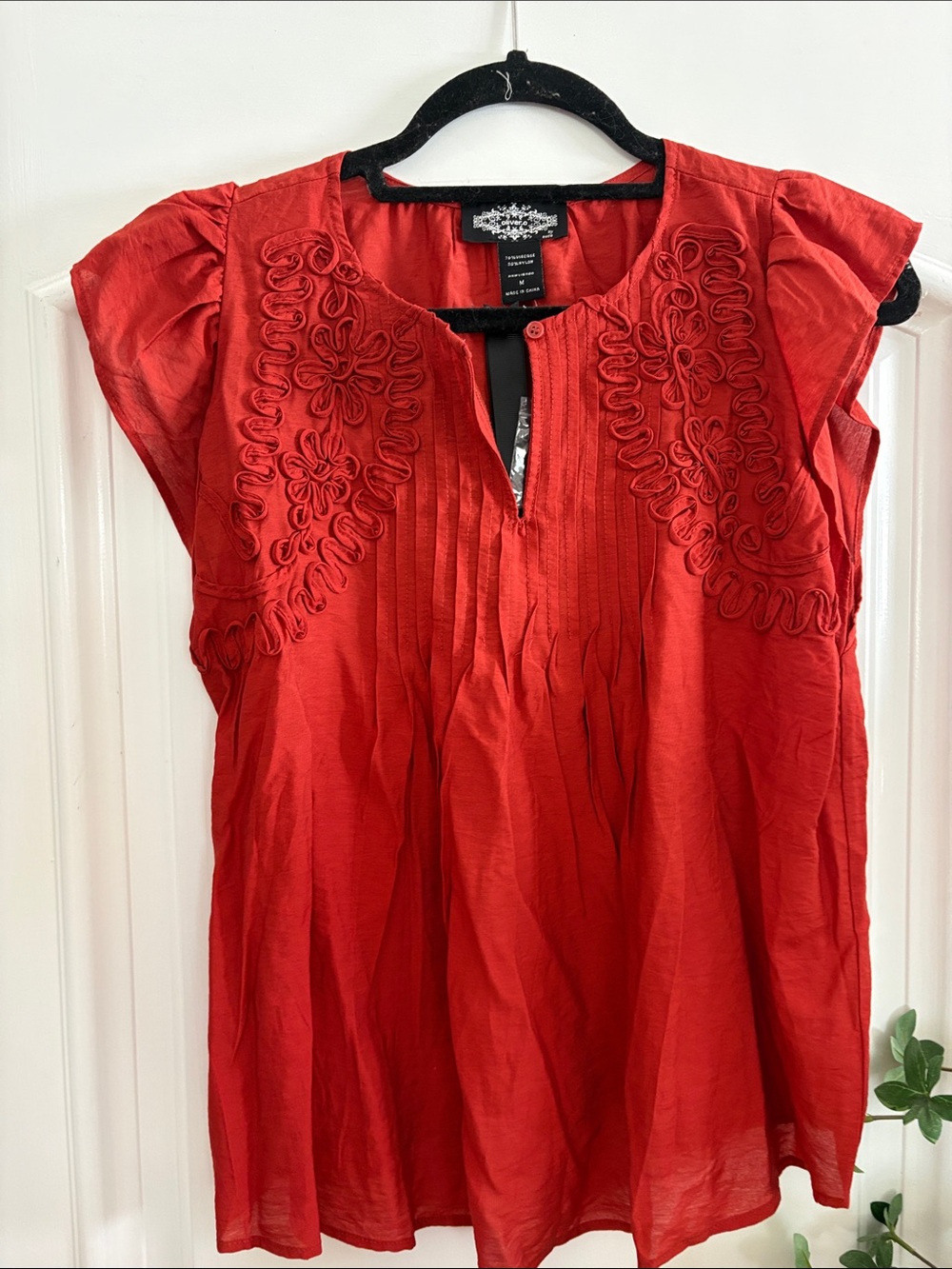 Oliver O Johnny Was Inspired Red Embroidered Cap-Sleeve Tunic